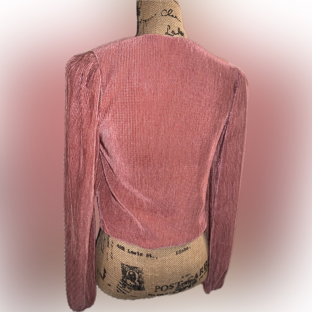 ASTR The Label Pleated Valdez Primadonna Wrap Blouse Pink Clay Puff Shoulder XS - Picture 5 of 11